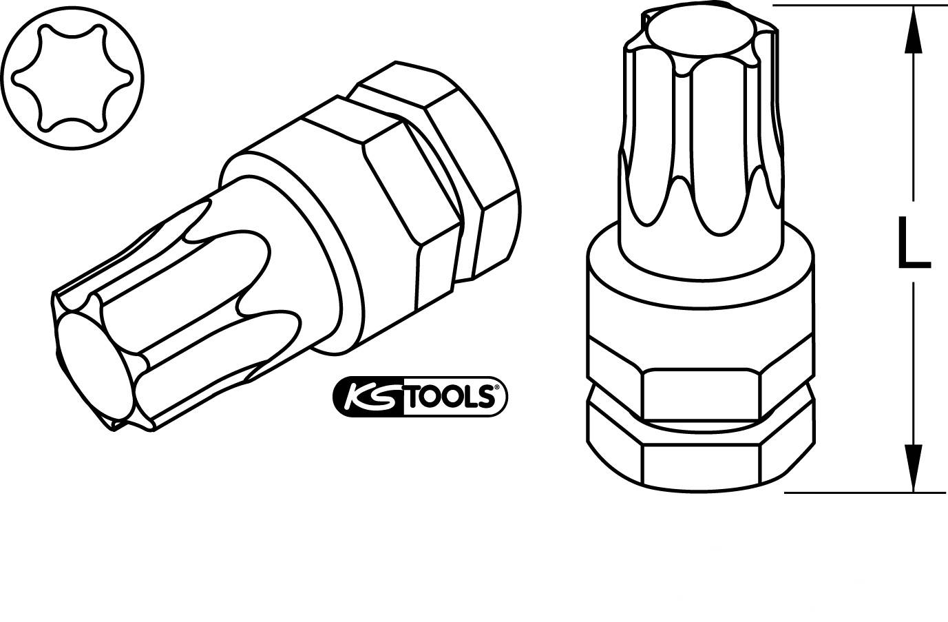 'KS TOOLS Multi-Tooth Profile', illustration of a specialised screwdriver bit with a six-toothed head. Brand logo in the bottom left.