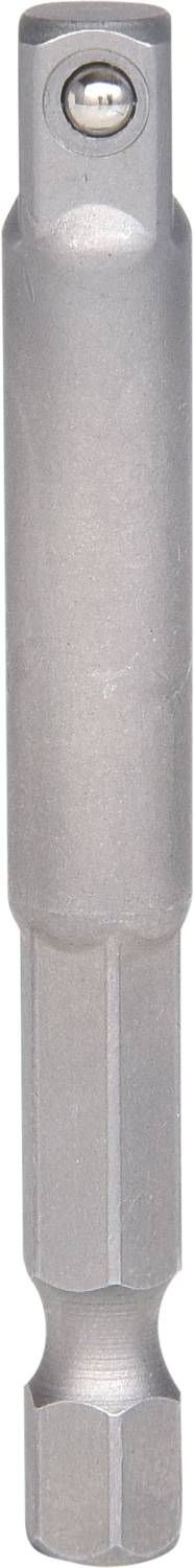 Metal adapter with a hexagonal base and a round, ball-bearing head on top. Suitable for securing tools.
