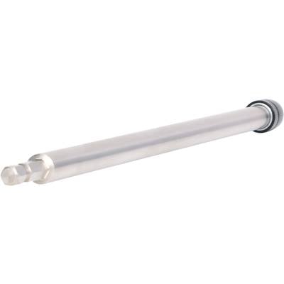 A metallic rod with a knurled handle at the end, likely a tool or machine component.