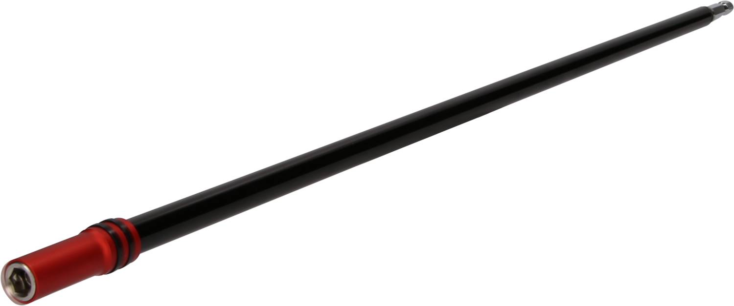 Black radio antenna with red metal base connection; suitable for various radio applications.
