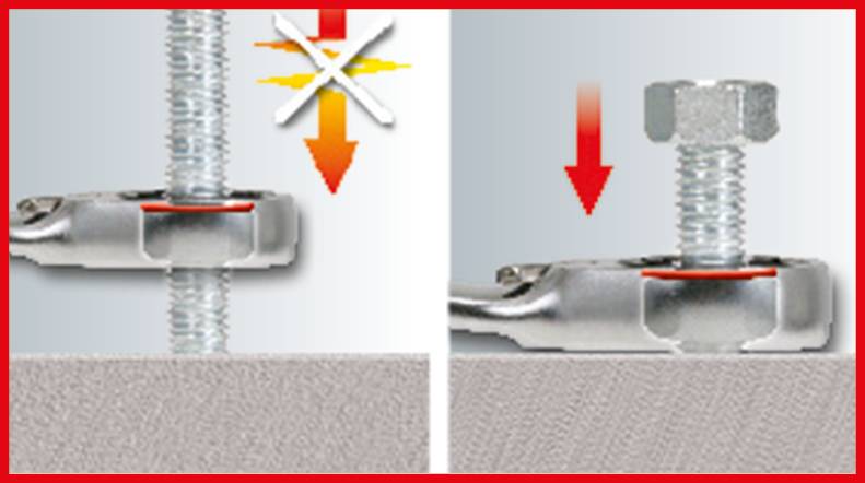 Two images show a screw fastening. On the left, the screw is at an angle, marked with an X. On the right, it is screwed in tightly and correctly.