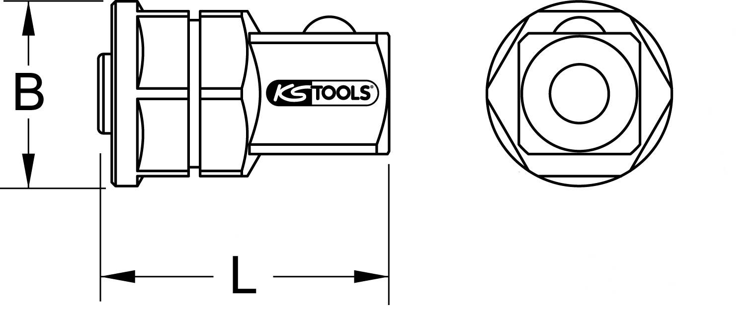 'Technical drawing of a tool by KS Tools, showing side and top view with dimensions B and L.'