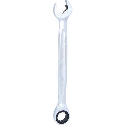 An adjustable metal spanner with an open and closed end, suitable for tightening nuts and bolts.