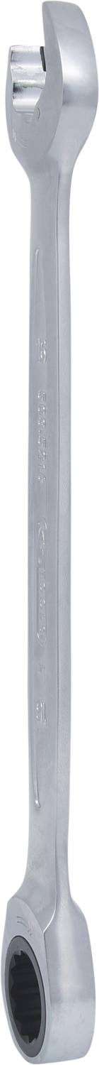 A silver ring spanner with an open and ring-shaped end, suitable for various screw sizes.