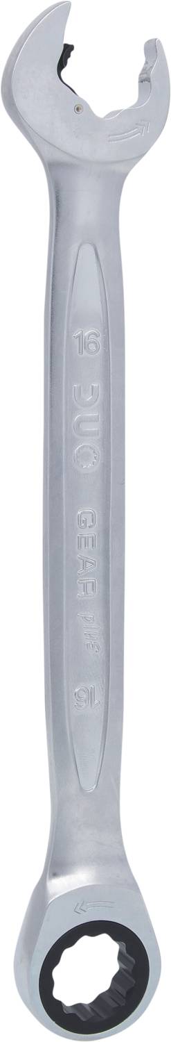 'Open ring spanner made of metal, with square and round openings at the ends, suitable for various screw sizes.'