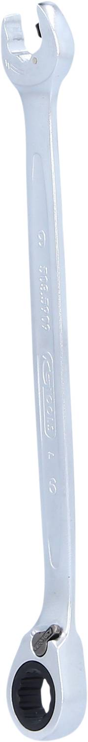 A silver spanners with an open and a closed end, suitable for various bolt sizes.