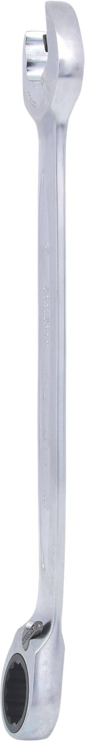 A silver ring spanners with a curved handle, suitable for tightening or loosening bolts.