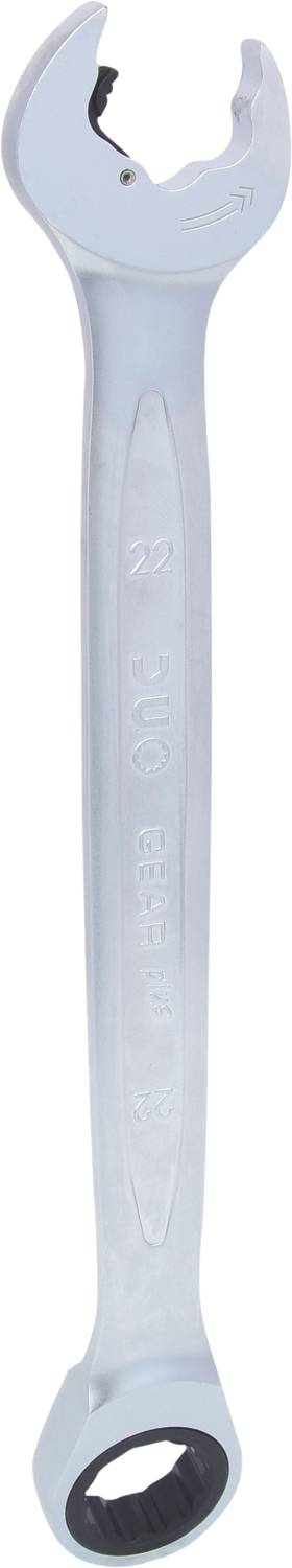 A silver spanners with an open and closed end, suitable for loosening or tightening screws and nuts.