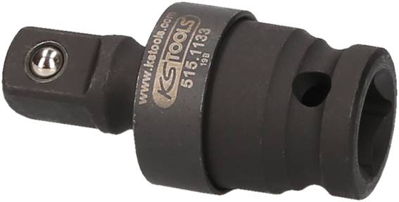 Black socket adapter with metal pin and 'KS Tools' marking. Automotive tool for connecting sockets and extensions.
