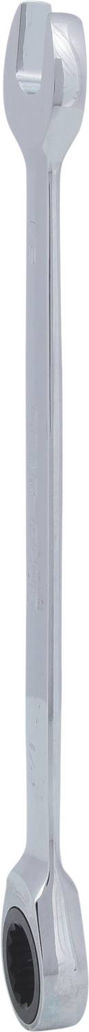 A silver adjustable spanner with an open-end and ratchet ring, suitable for mechanical work and repairs.