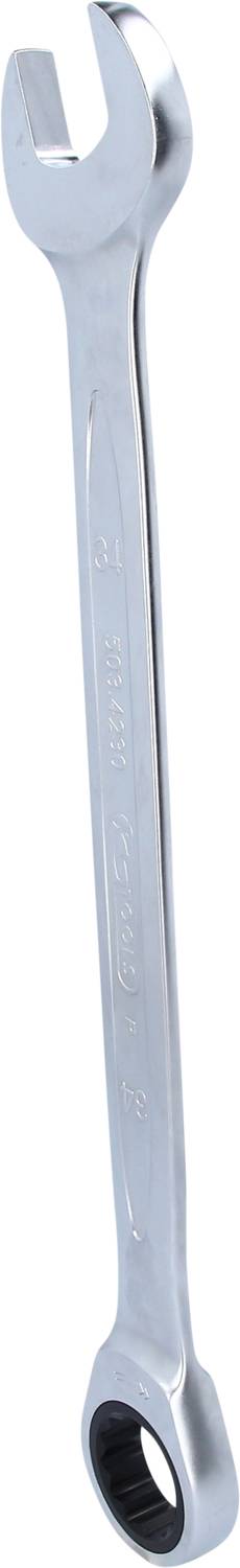 A silver combination spanner with an open-end and ring end, specifically designed for 8 mm and 9 mm sizes.