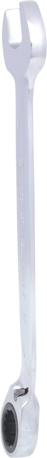 A silver ring spanner with an open jaw at one end and a closed ring at the other. Main tool view.