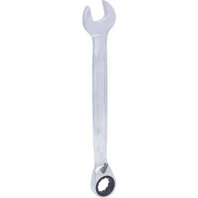 A silver spanner with an open-ended jaw on one side and a ring spanner on the other.