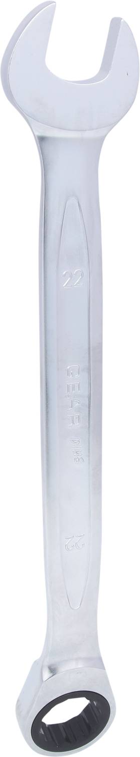 A silver spanner with an open-end and ring-end.