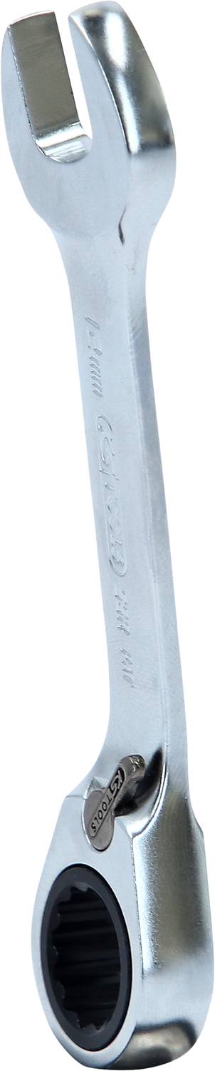 An adjustable metal spanner with an open jaw on the left and a ratchet mechanism on the right, designed for mechanical work.