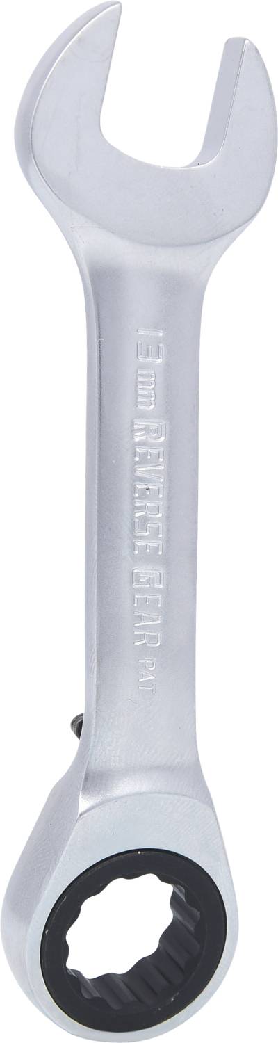 Silver adjustable spanner with open-end and ratchet hexagonal sides. Ideal for mechanical work and repairs.