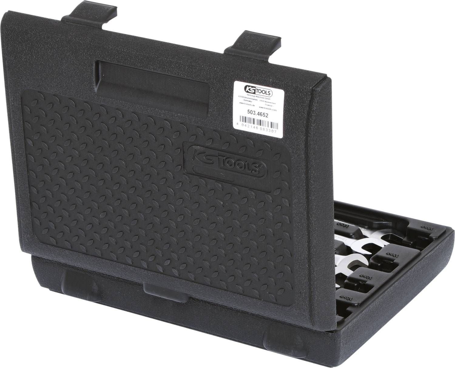 A black tool case, slightly ajar, with an ergonomic handle and a label reading 'GTOOLS'.