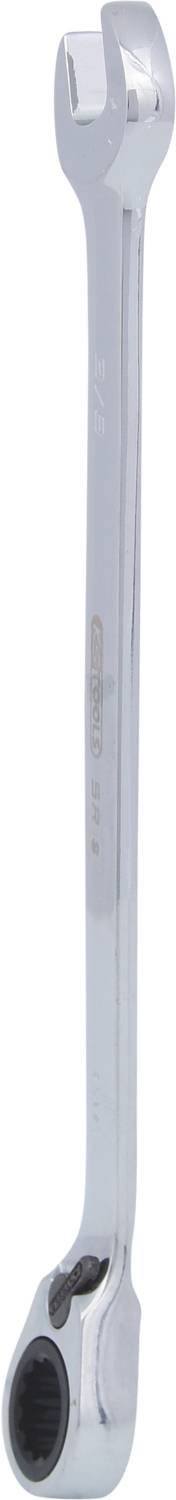 Spanner, silver, with open and ring-ended design, suitable for mechanical work or repairs.