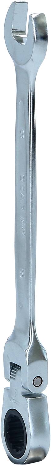 Metal spanner with open-end and ring spanner sides, crafted from shiny metal. Suitable for fastening nuts and bolts.