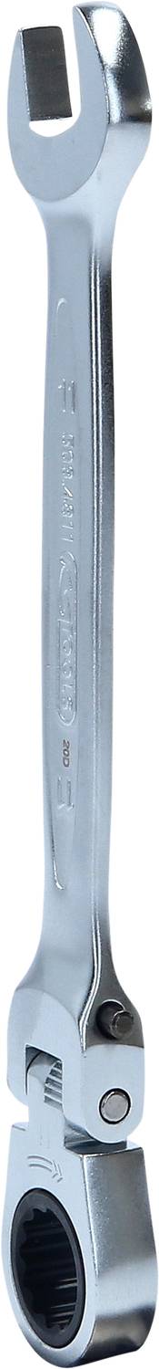 An adjustable metal spanner with an open-ended and a ratchet opening at either end, isolated against a white background.