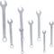 Seven silver fork spanners in different sizes, arranged in two rows on a white background.