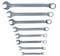 Eight spanners in various sizes, arranged from top to bottom, from large to small. They have open and ring spanner ends.