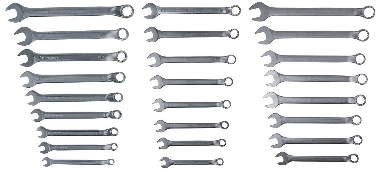 'A set of spanner and ring spanners in various sizes, arranged from small to large, on a white background.'