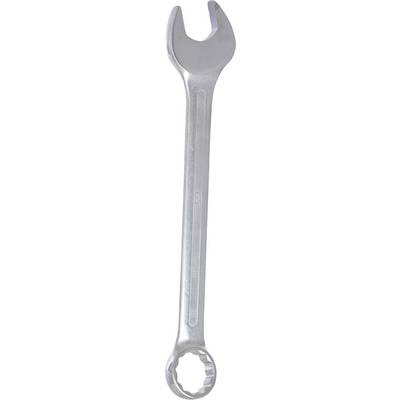 A silver combination spanner with ring and open-ended sides, used for screw-related tasks.