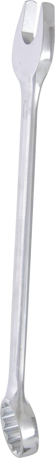 A silver ring spanner with an open and a closed end, suitable for versatile screw-related tasks.