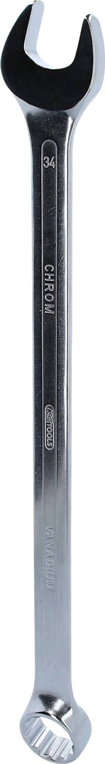 A silver spanner with an open-ended and ring-ended design, suitable for tightening or loosening bolt connections.