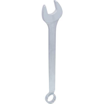 A silver spanar with a ring spanner at the other end, used for loosening or tightening nuts and bolts.