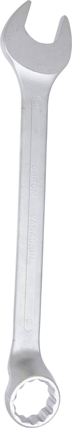 A single-sided open, single-sided ring-shaped spanner made of metal, positioned vertically against a white background.