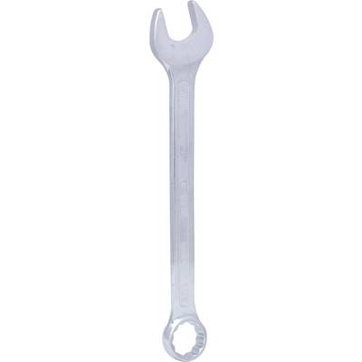 'Silver spanner and ring wrench, positioned vertically, against a white background.'