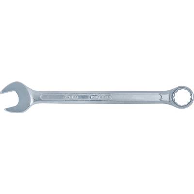 A silver double-ended spanner with open and closed ends, suitable for various screw sizes.
