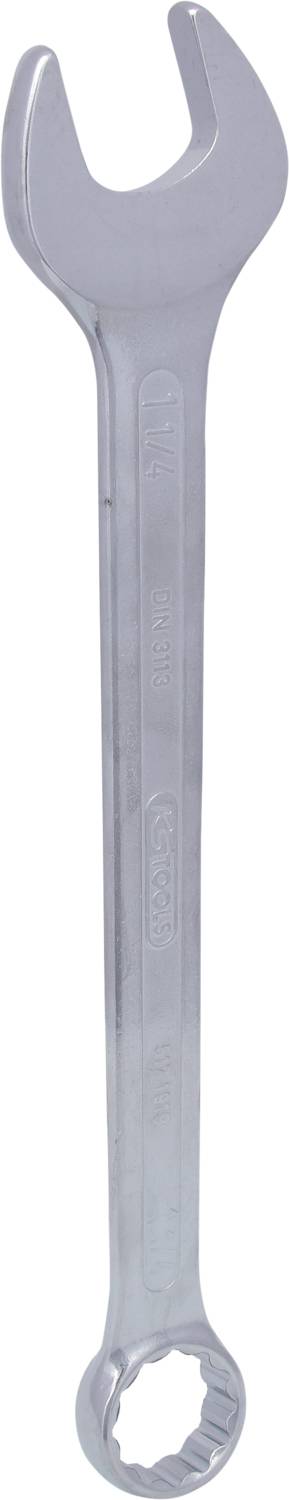 A silver spanner with an open and a closed end, suitable for repairing or fastening screws.