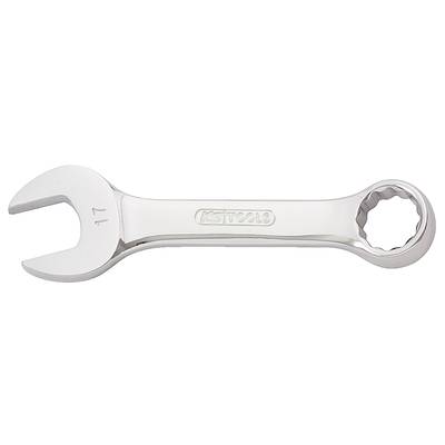 A silver spanner with a ring spanner on one end and an open-ended spanner on the other. Inscription: 'KS Tools'.