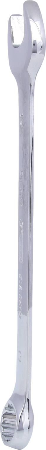 A silver ring spanner with open and closed ends, typical for use in mechanical work and for fastening nuts and bolts.