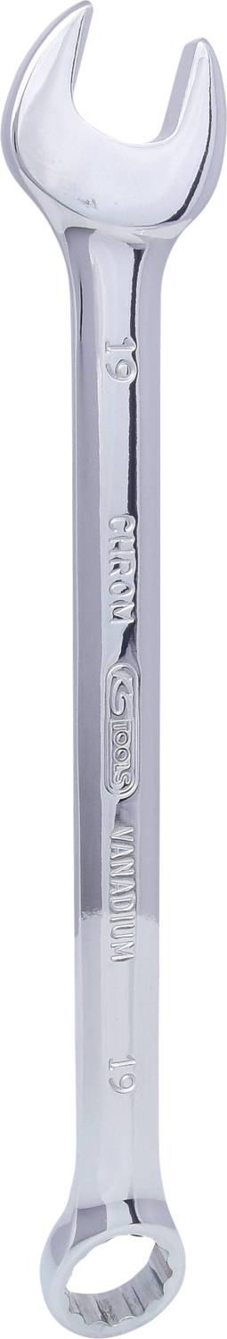 A silver spanner with an open and a closed end, used for maintaining threaded connections.