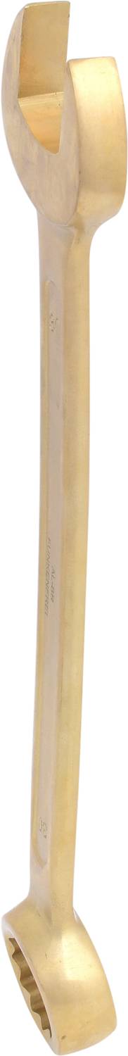 Metal double-ended spanner, curved, for screws; tool for use in mechanics or workshop.