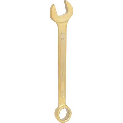 A golden adjustable spanner with open and closed ends, size 13/15, suitable for various technical applications.