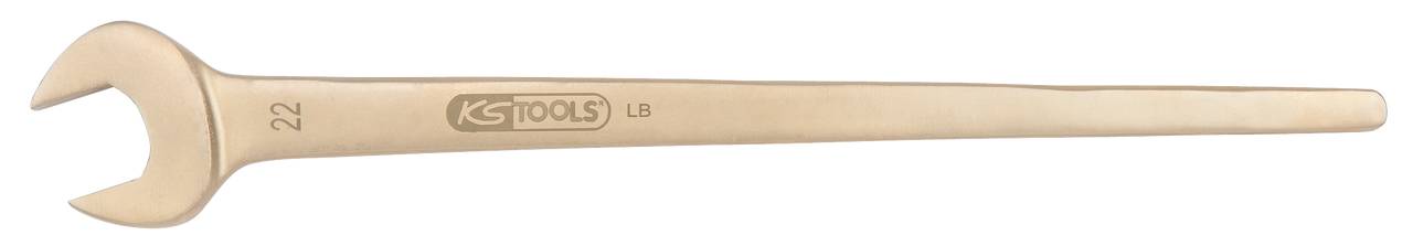 KS Tools open-ended spanner, size 22, made of brass, showing the side view with a smoothly polished surface.