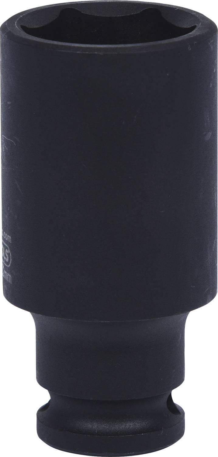 A black, six-sided socket nut with deep profile, suitable for use with air screwdrivers.