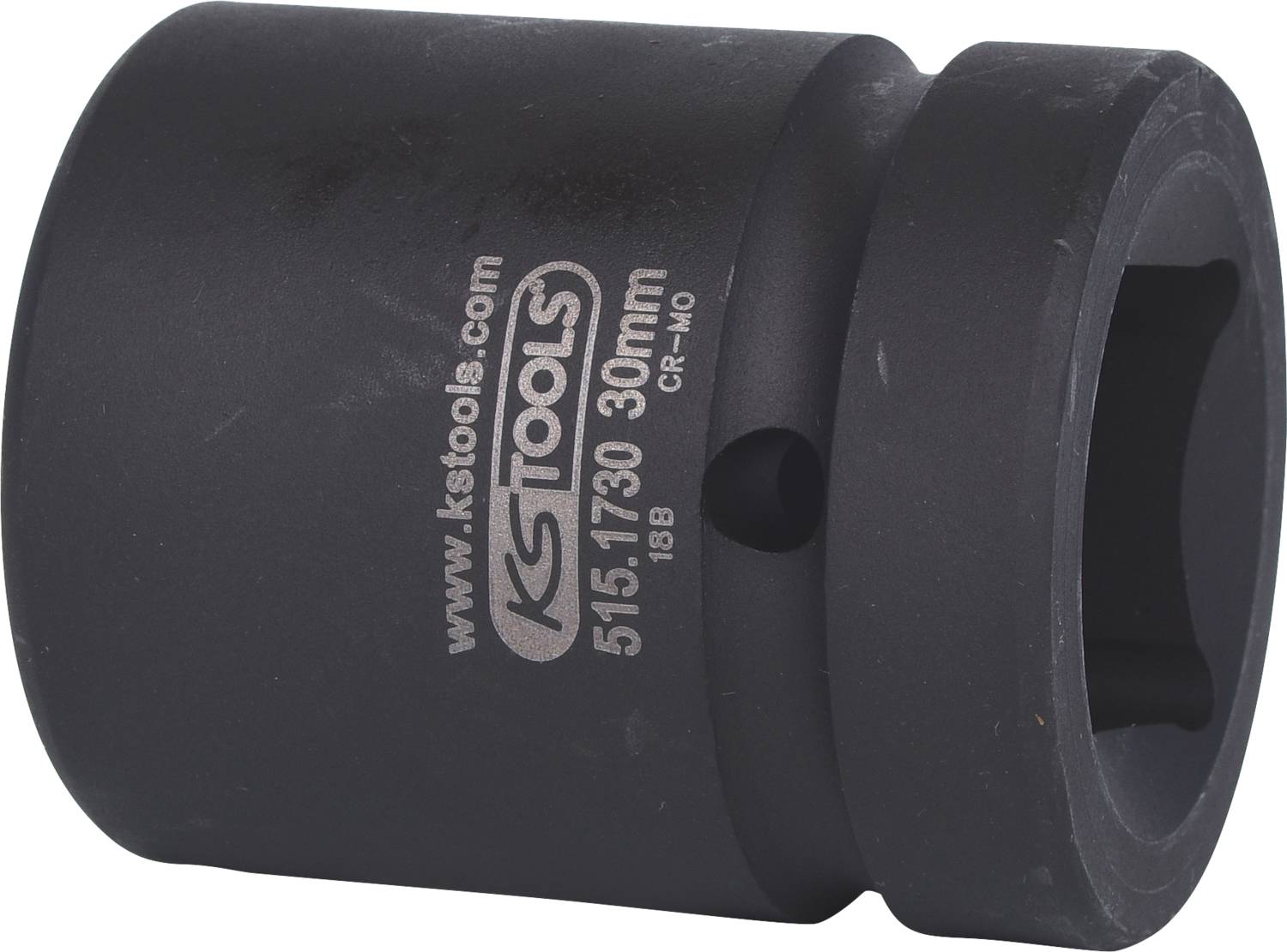 'KS Tools Socket 30 mm, Model 515.1730, black metal, cylindrical shape, with lettering and logo on the surface.'
