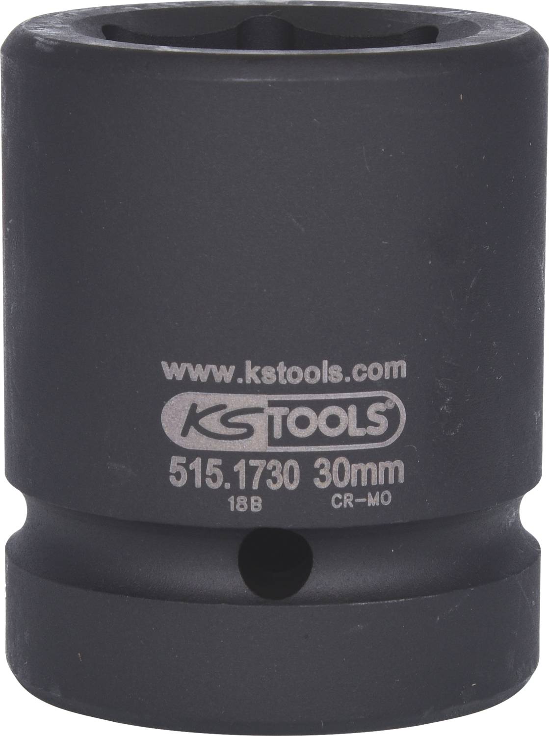 Socket wrench, 30 mm, made of black metal with the inscription 'www.kstools.com', 'KS TOOLS', '515.1730', 'CR-MO', and '18B'.