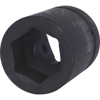 Black hexagonal socket nut, presumably a tool, lying on its side.