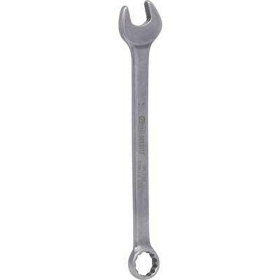 Metal spanner with open and ring ends. Suitable for various screw sizes. Tool for repair work.
