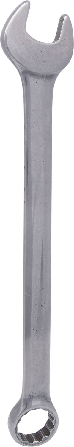 A silver spanner with both ring and open-ended heads, suitable for mechanical and DIY tasks.