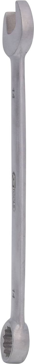 A silver spanner with an open and a ring end, suitable for tightening and loosening nuts or bolts.