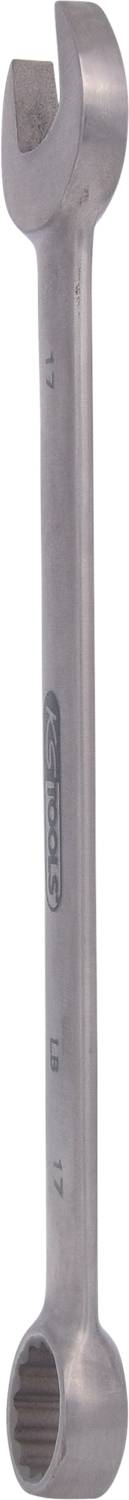 A silver ring spanner with an open jaw at one end and a closed ring at the other, used for tightening nuts and bolts.