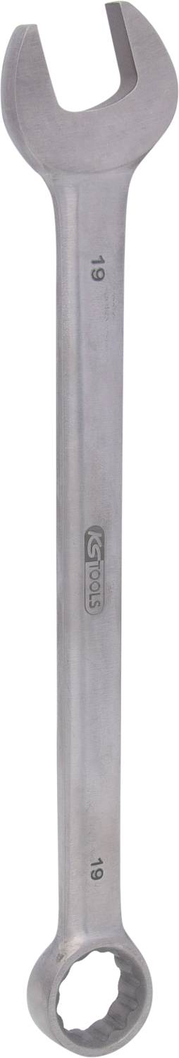 A silver spanner with an open and ring-ended design. Ideal for loosening or tightening nuts and bolts.